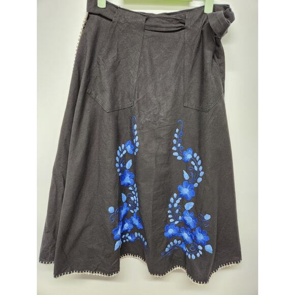 Vintage Style De Paris Women's Cotton Hand Embr. Floral True Wrap Skirt, Sz S-L - Picture 1 of 9